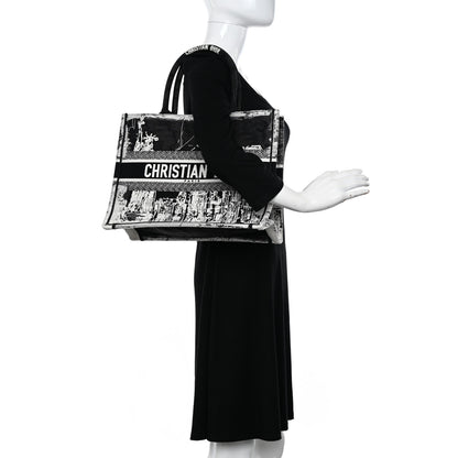 Christian Dior Canvas Embroidered Medium New York Book Tote Black White 2 of 12