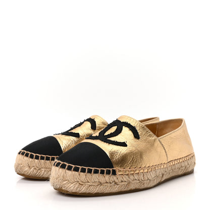 Chanel Laminated Lambskin Grosgrain CC Espadrilles 35 Gold Black 4 of 10