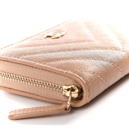 Chanel Glazed Lambskin Chevron Quilted Zip Around Coin Purse Beige 5 of 10