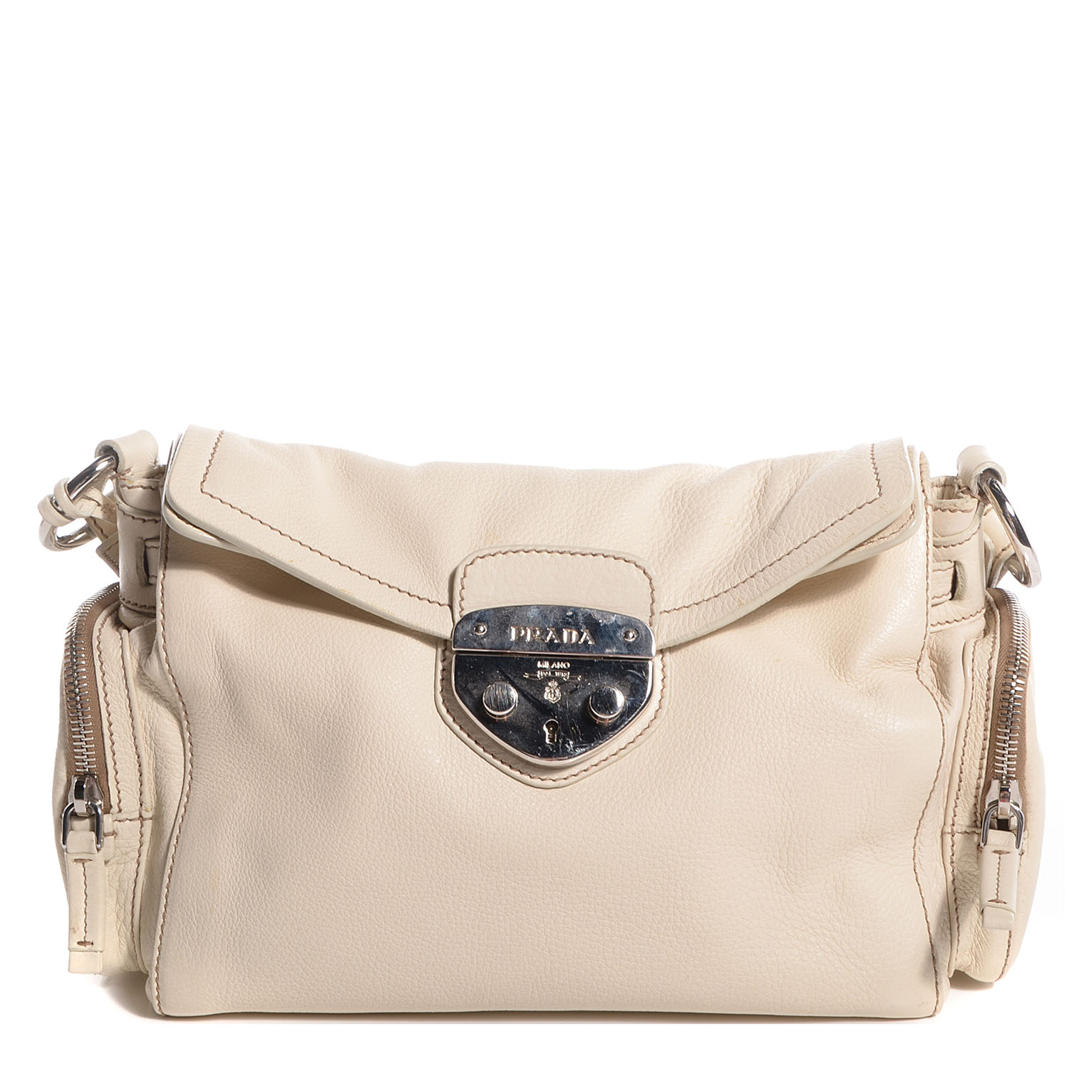 Prada Vitello Daino Pushlock Flap Shoulder Bag Cera 1 of 8