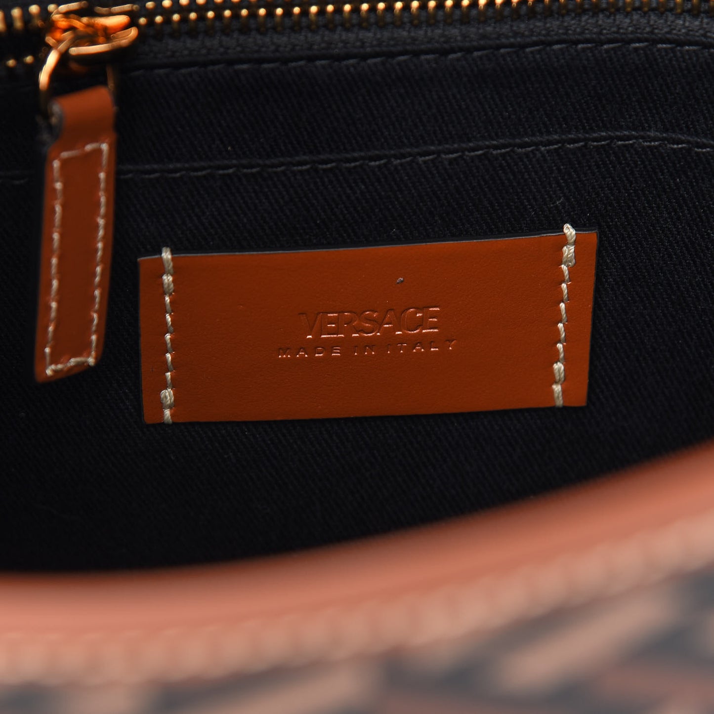 Coated Canvas Calfskin La Greca Signature Shoulder Bag Black Caramel