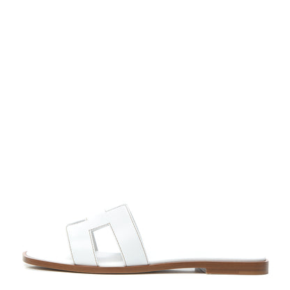 Hermes Box Calfskin Oran Sandals 37.5 White 1 of 7