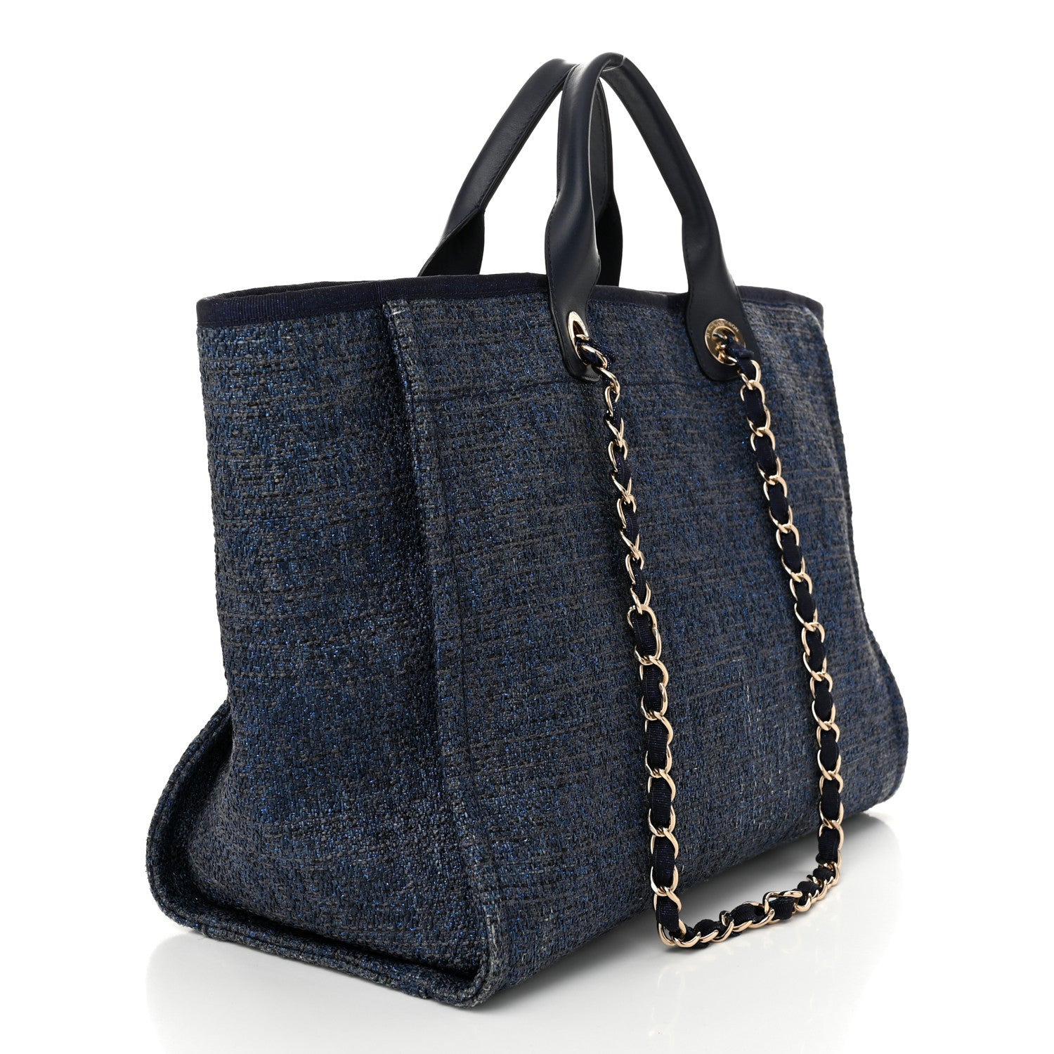 Chanel Lurex Canvas Medium Deauville Tote Navy Blue 3 of 10