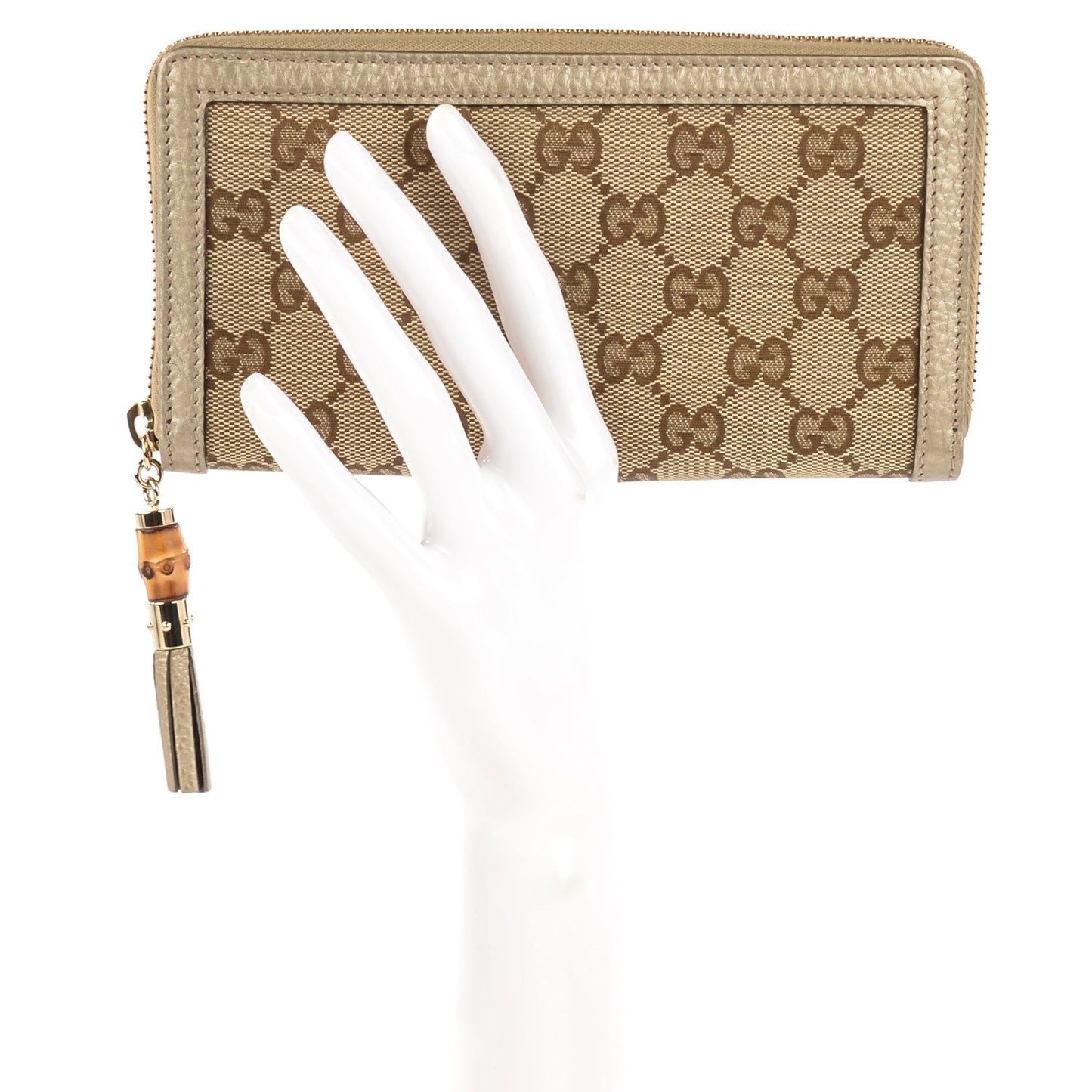 Monogram Bamboo Tassel Zip Around Wallet Gold