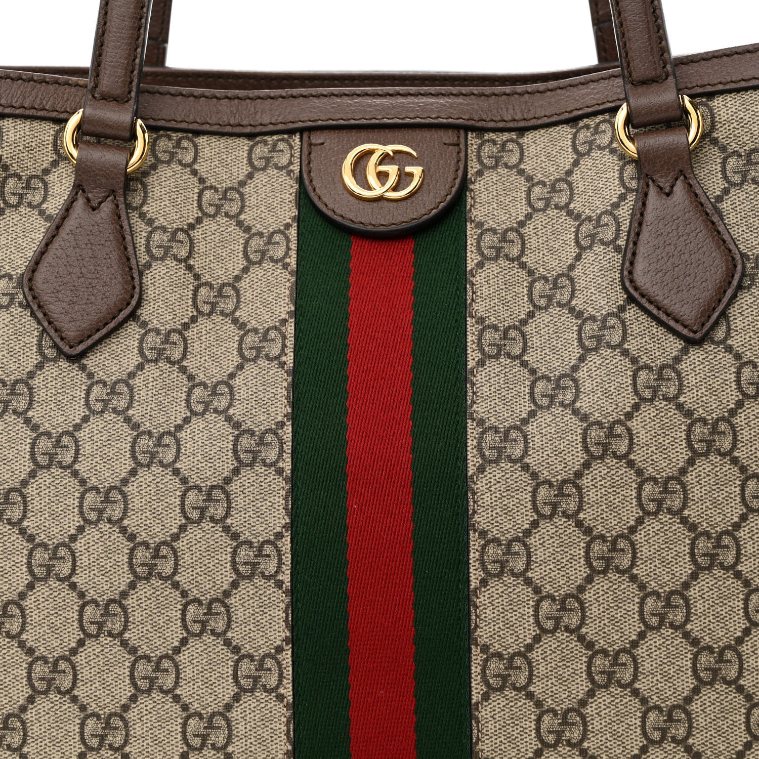 Gucci GG Supreme Monogram Textured Calfskin Web Medium Ophidia Shopping Tote Beige Ebony New Acero 8 of 13
