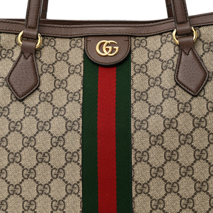 Gucci GG Supreme Monogram Textured Calfskin Web Medium Ophidia Shopping Tote Beige Ebony New Acero 8 of 13