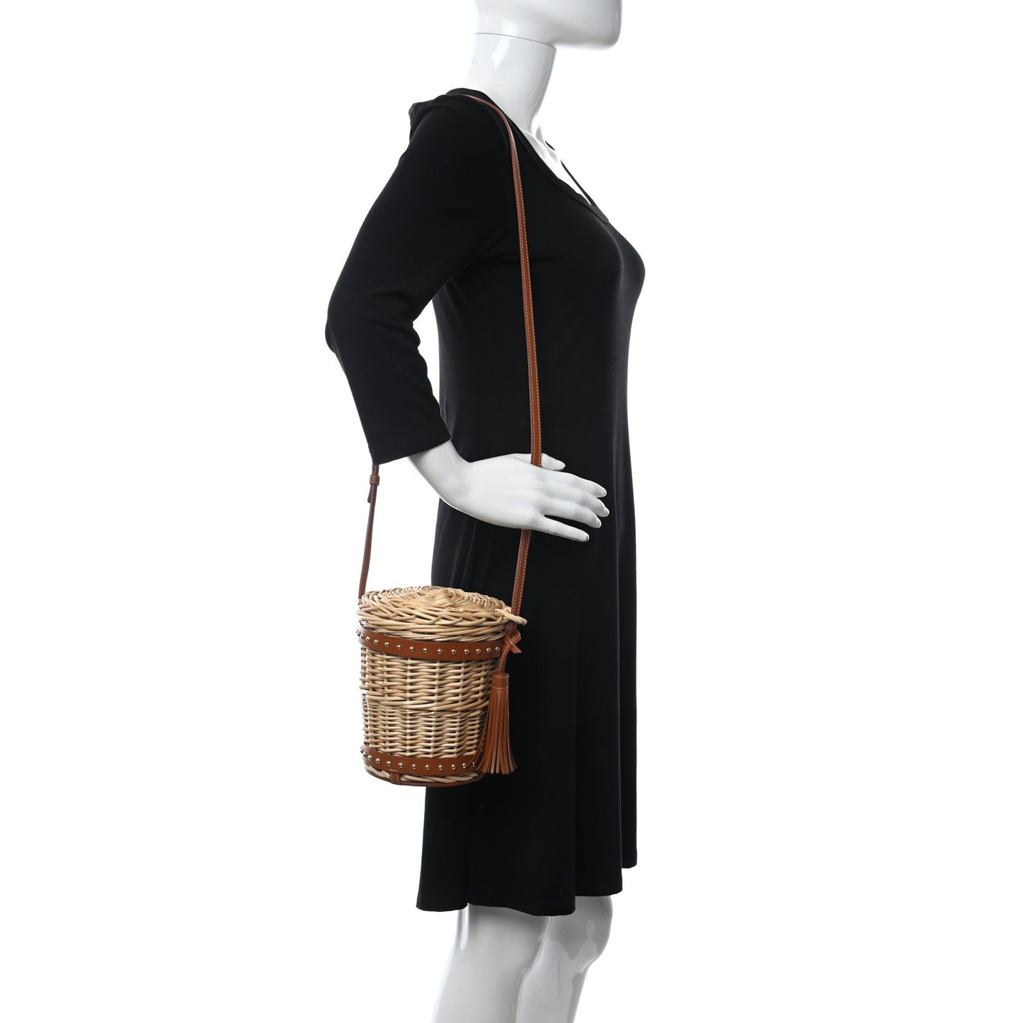 Wicker Calfskin Mini Panier Bucket Bag Natural Tan