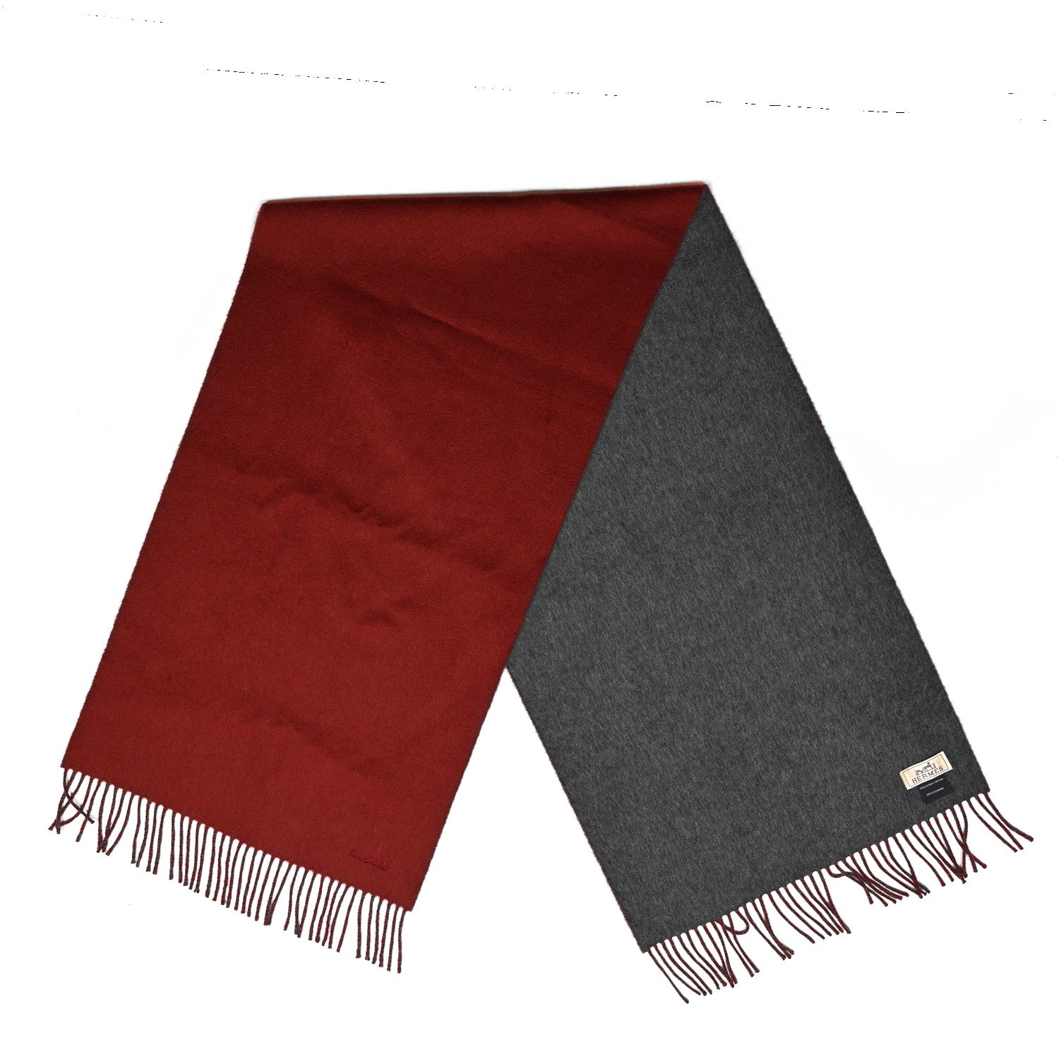 Hermes Cashmere Recto Verso Muffler Rouge H Gris Moyen 4 of 8