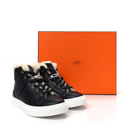 Hermes Calfskin Woolskin Daydream Sneakers 38.5 Black Ecru 7 of 7