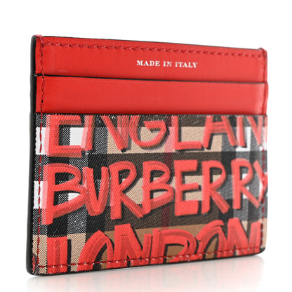Burberry Calfskin Vintage Check Graffiti Print Card Holder Red 3 of 8