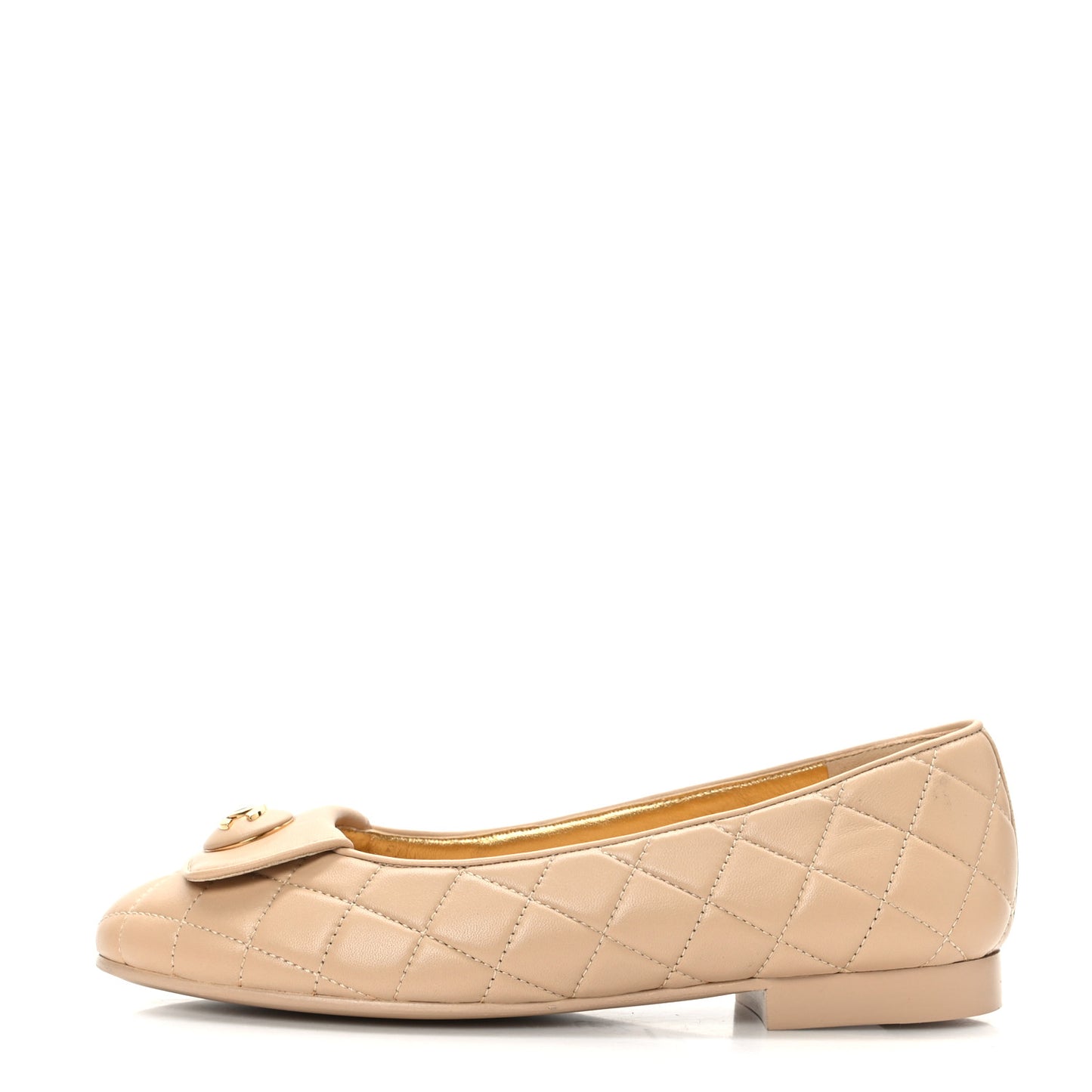 Lambskin Quilted CC Ballerina Flats 36 Light Beige