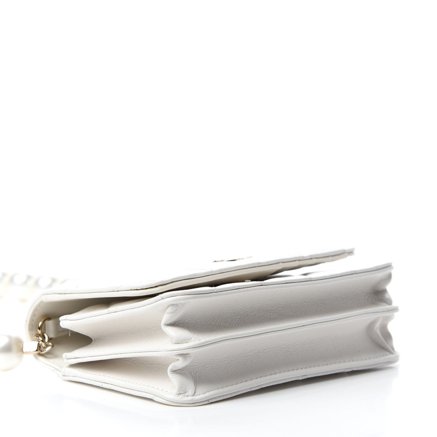 Calfskin Quilted Mini Maxi Pearls Wallet On Chain WOC White