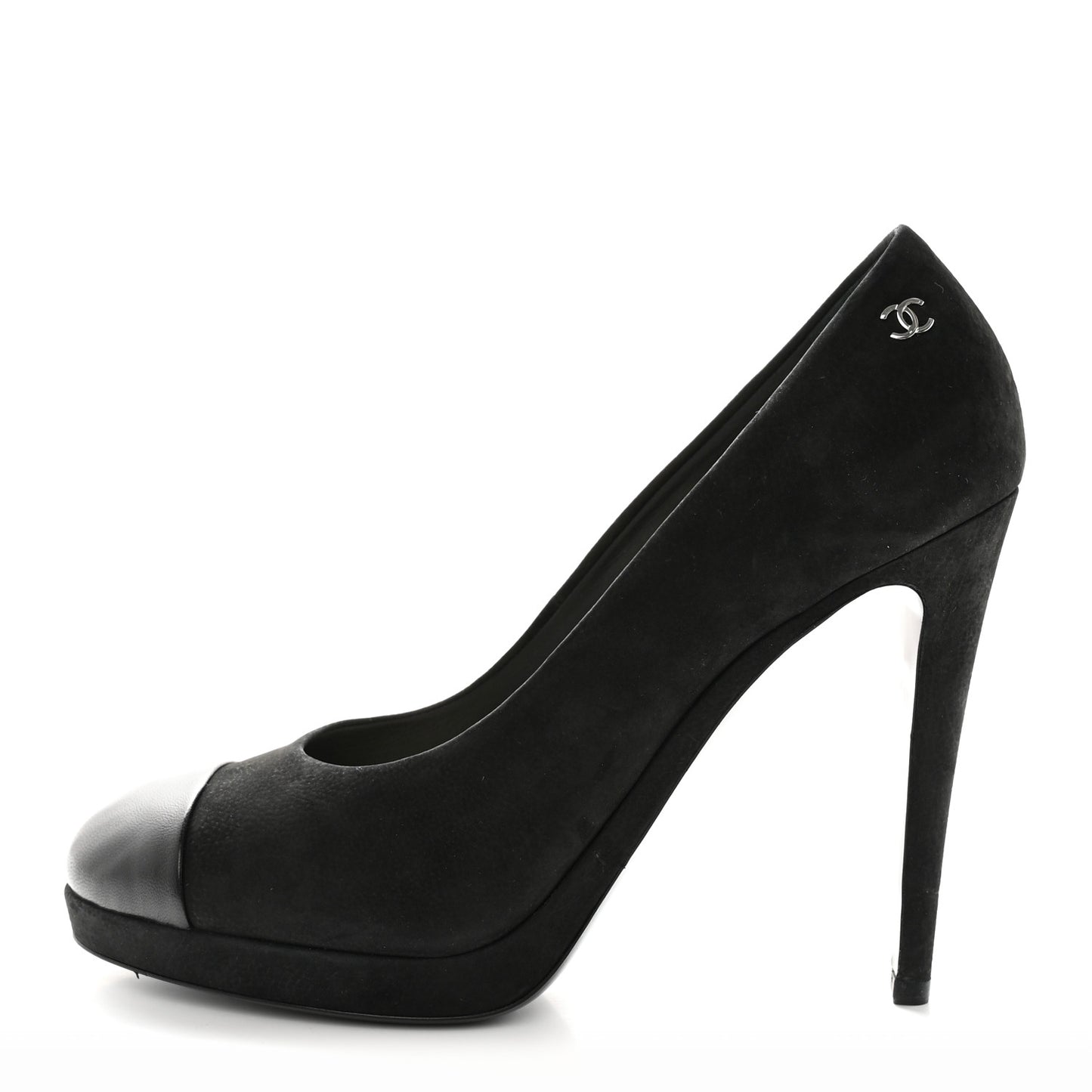 Suede Calfskin Cap Toe CC Pumps 39.5 Black