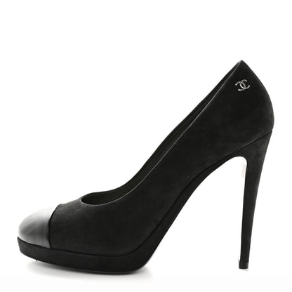 Chanel Suede Calfskin Cap Toe CC Pumps 39.5 Black 1 of 10