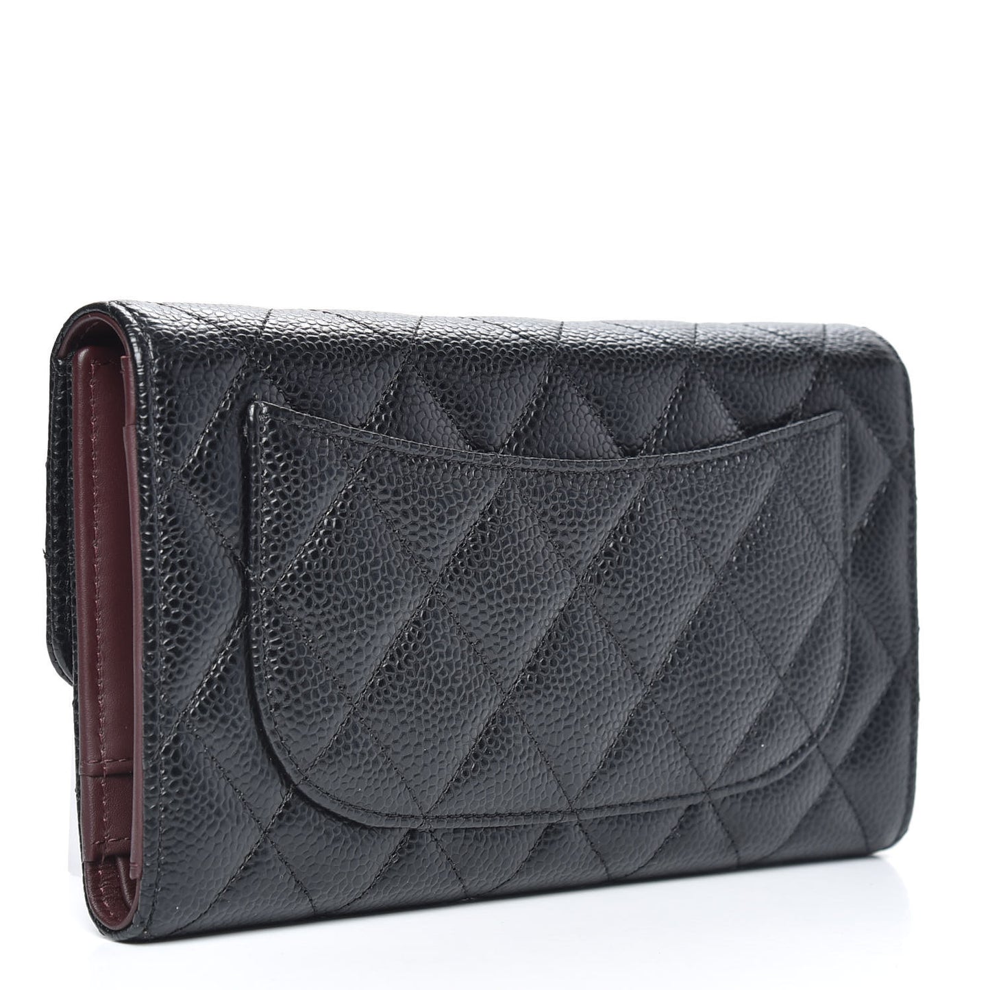 Caviar Quilted Long Flap Wallet Black