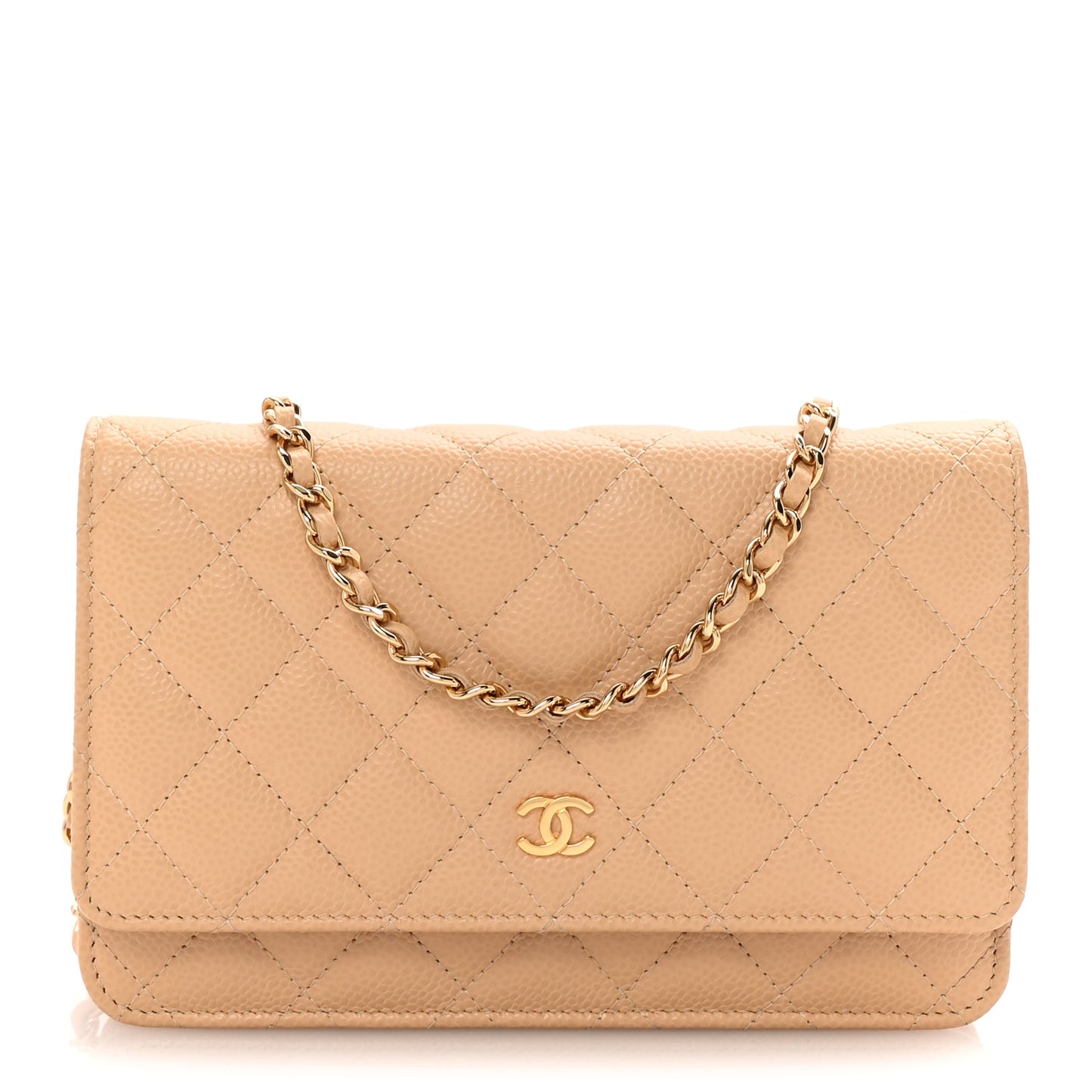 Caviar Quilted Wallet on Chain WOC Beige