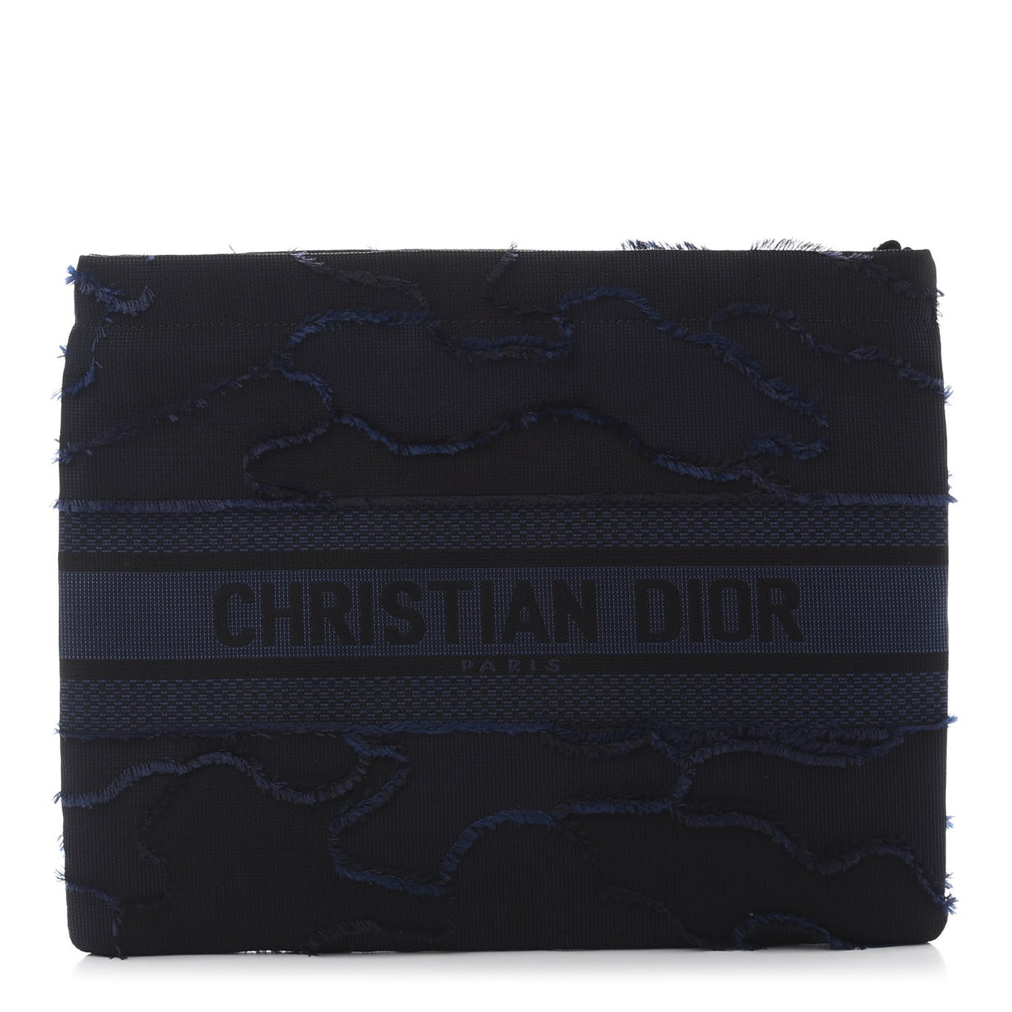 Canvas Embroidered Camouflage Medium Diordouble Zip Pouch Blue