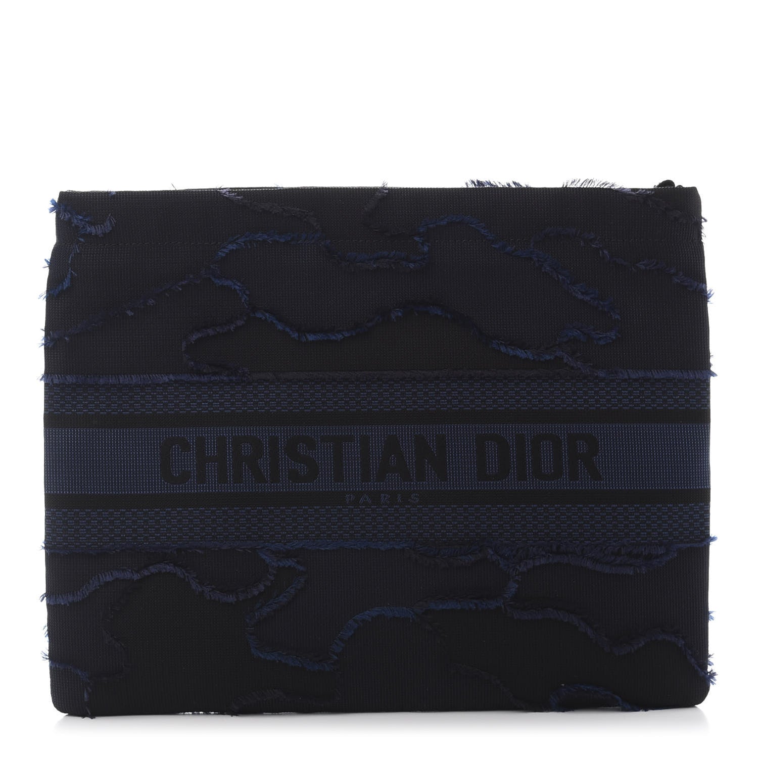 Christian Dior Canvas Embroidered Camouflage Medium Diordouble Zip Pouch Blue 1 of 6