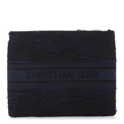 Christian Dior Canvas Embroidered Camouflage Medium Diordouble Zip Pouch Blue 1 of 6