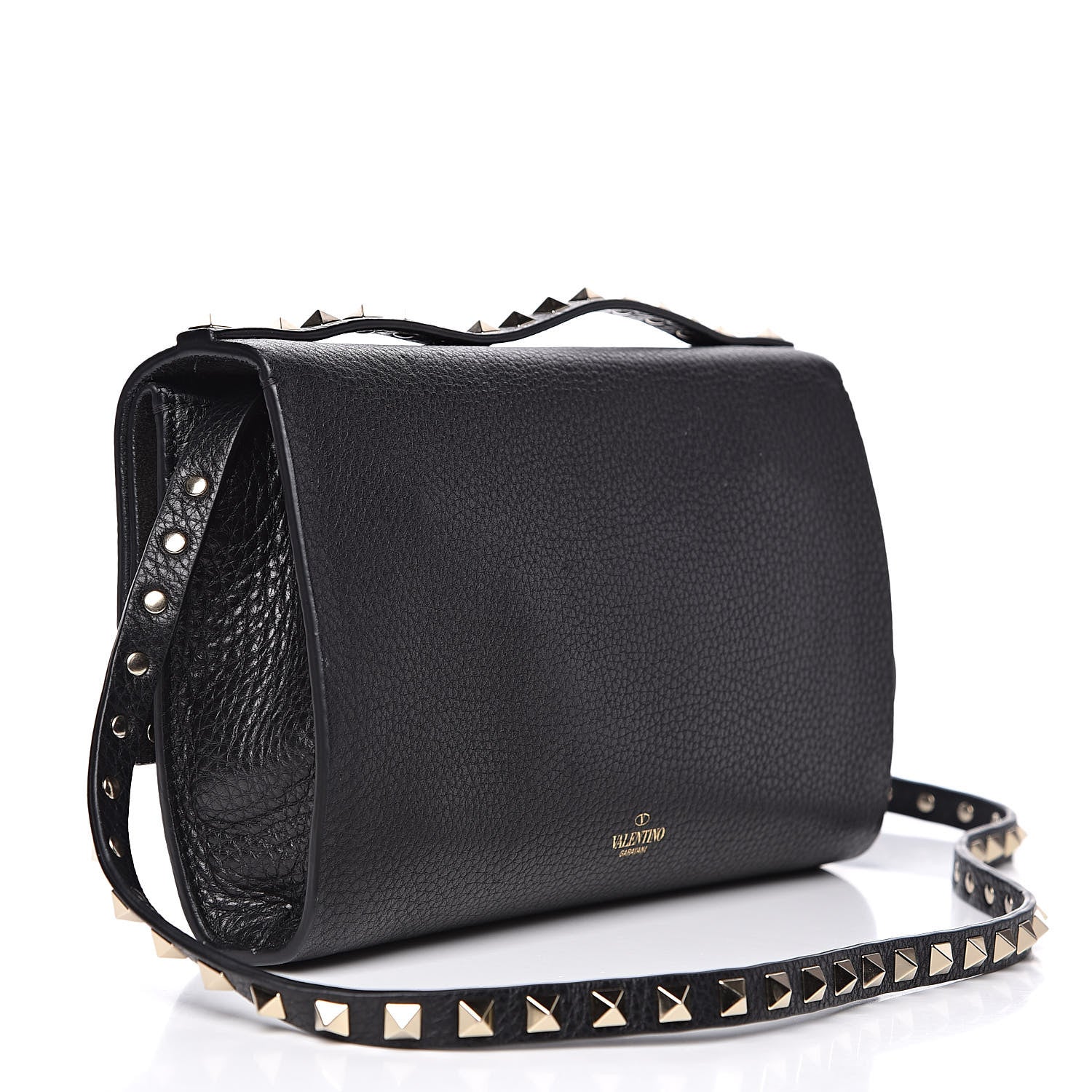Valentino Garavani Grainy Calfskin Rockstud Double Flap Crossbody Bag Black 3 of 10