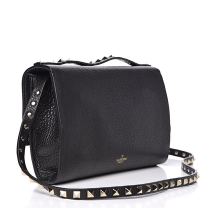 Valentino Garavani Grainy Calfskin Rockstud Double Flap Crossbody Bag Black 3 of 10