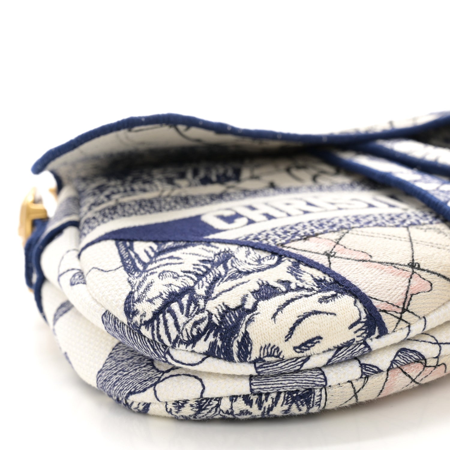 Christian Dior Canvas Embroidered Around the World Saddle Bag Blue 10 of 11