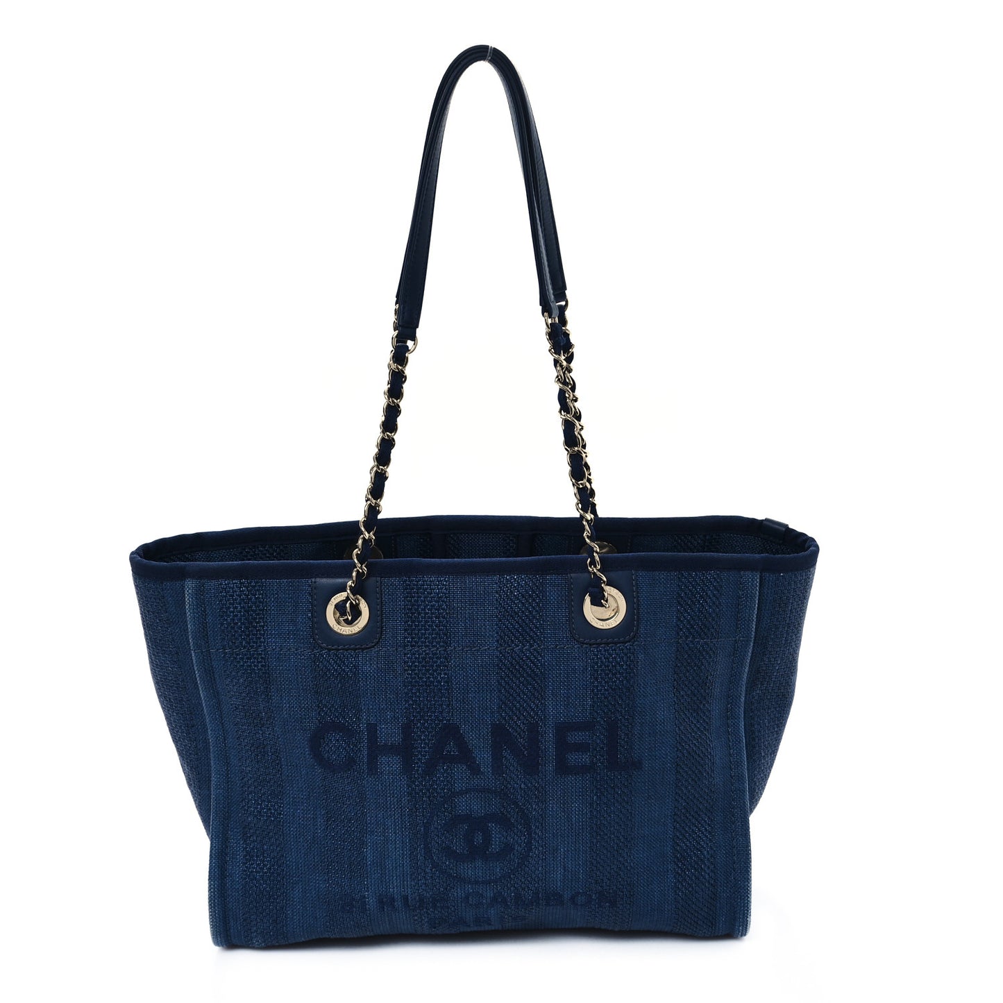 Mixed Fibers Striped Small Deauville Tote Navy Blue