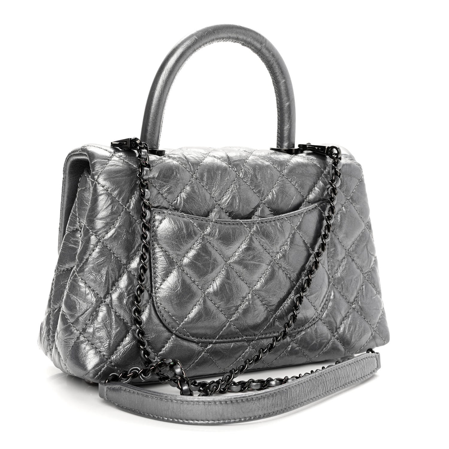 Chanel Metallic Aged Calfskin Quilted Mini Coco Handle Flap Charcoal 3 of 10