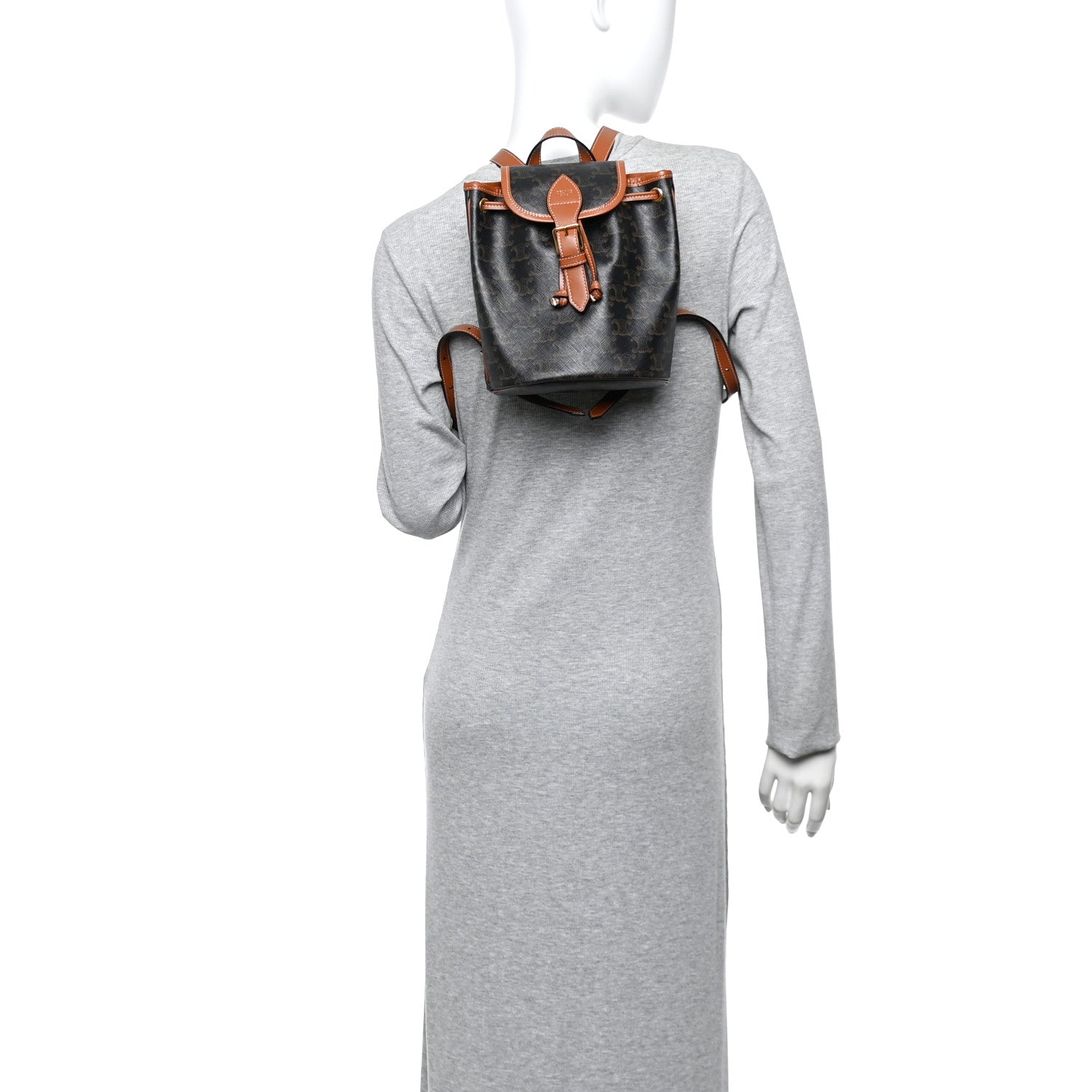 celine mini folco backpack CELINE - Mini Backpack Folco In Triomphe Canvas And Calfskin Leather - Brown