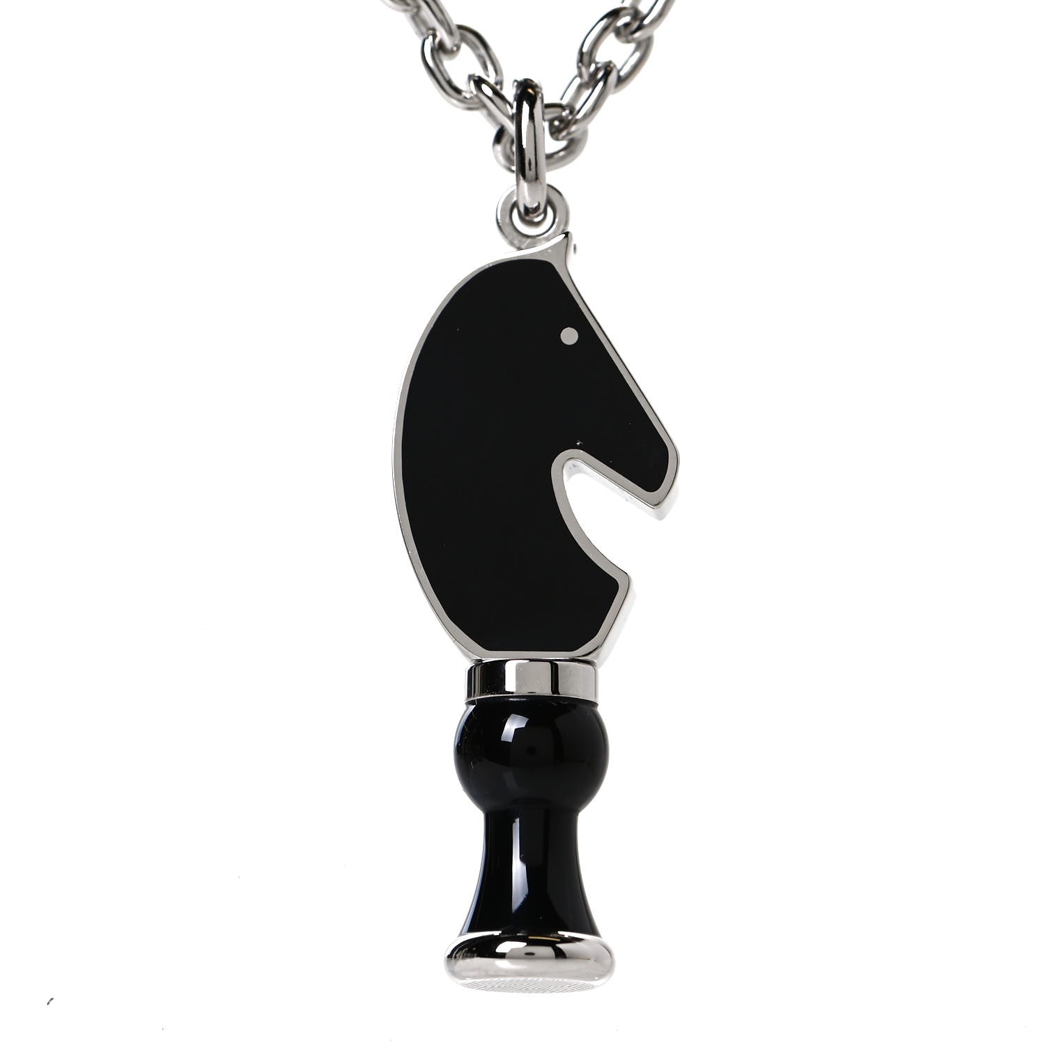 Hermes Lacquered Palladium Cavalier Necklace Black 4 of 7