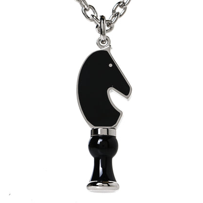 Hermes Lacquered Palladium Cavalier Necklace Black 4 of 7
