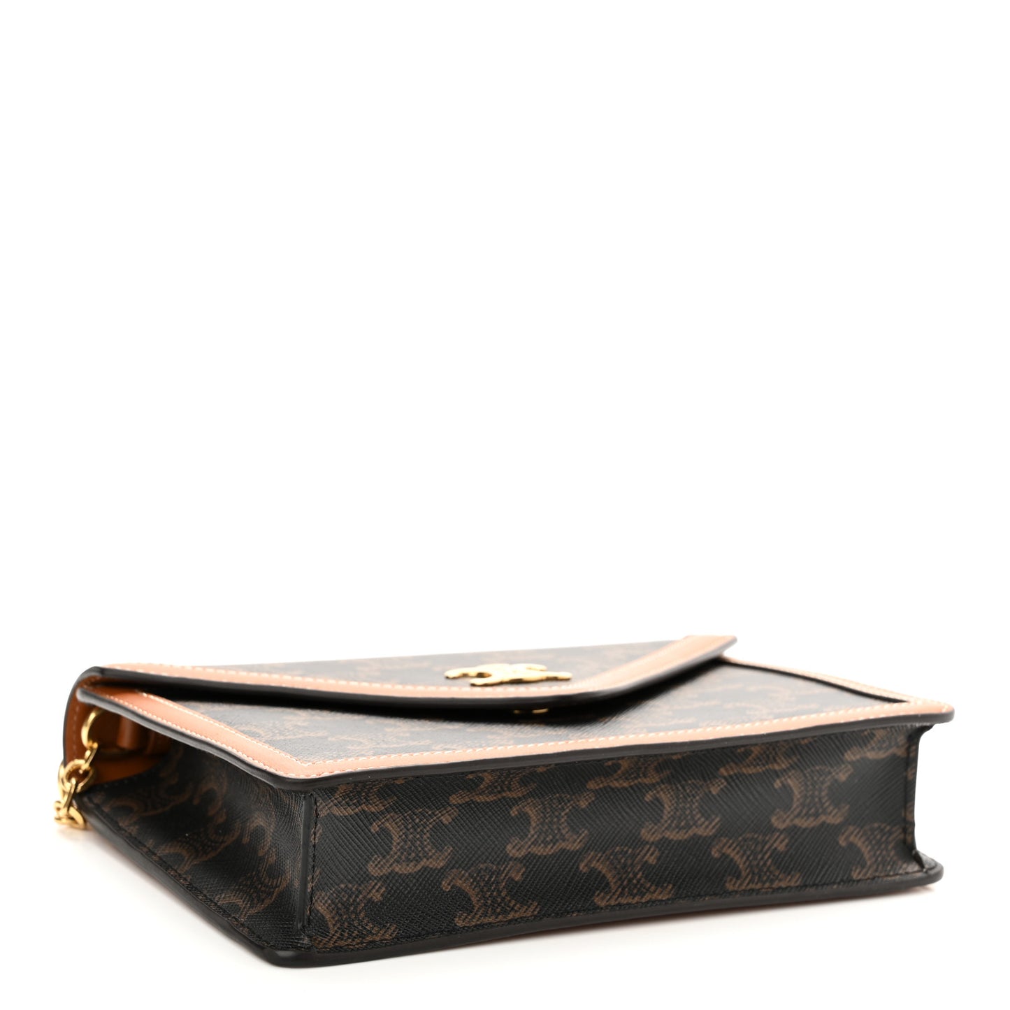 Triomphe Canvas Calfskin Wallet on Chain Tan