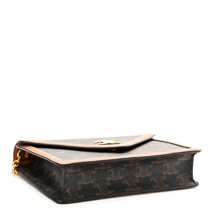 Celine Triomphe Canvas Calfskin Wallet on Chain Tan 4 of 10