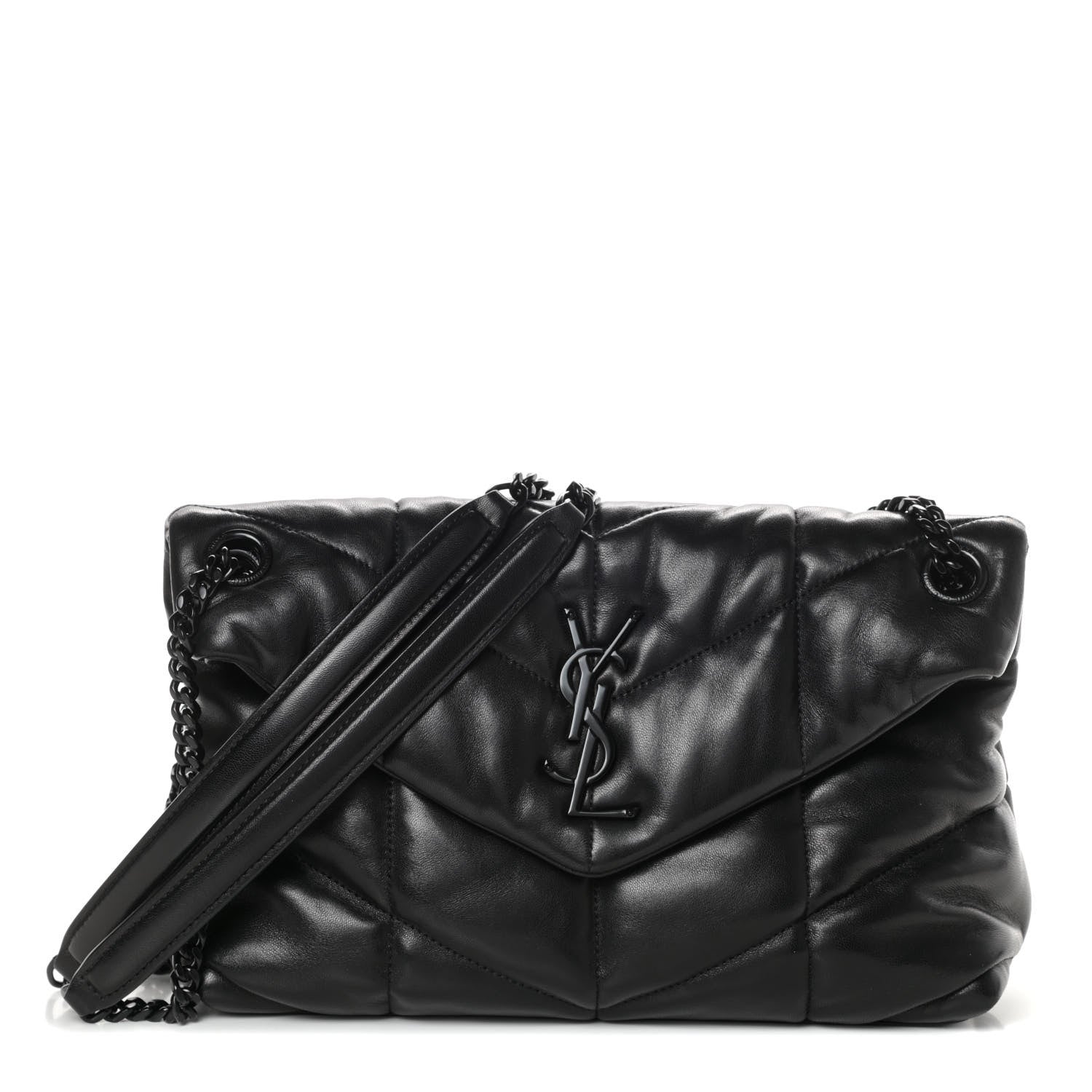Saint Laurent Lambskin Quilted Small Loulou Puffer Monogram Chain Satchel Black 1 of 10