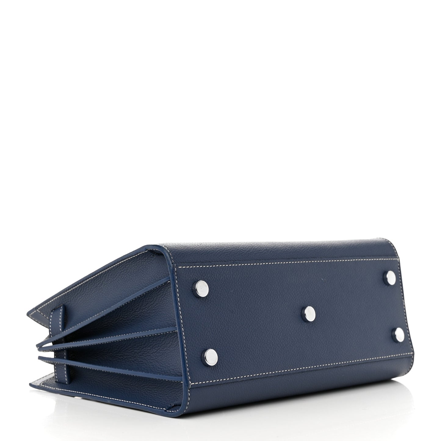 Grained Calfskin Topstitch Baby Sac De Jour Denim