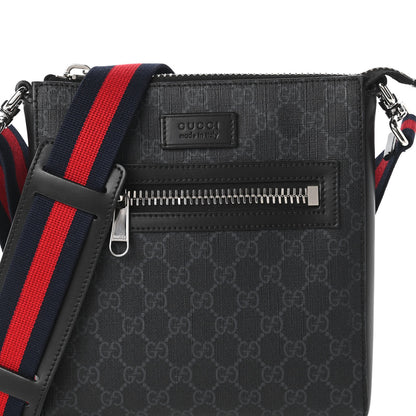 Gucci GG Supreme Monogram Web Small Flat Messenger Bag Black Grey 10 of 11
