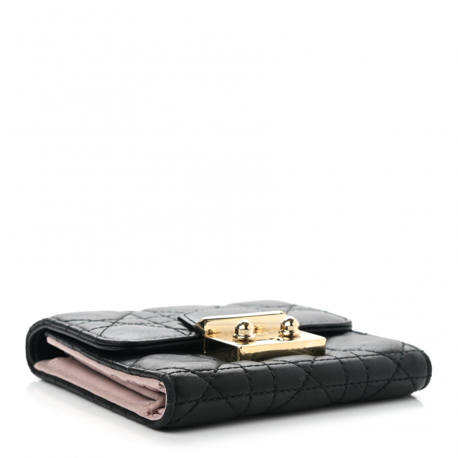 Christian Dior Lambskin Cannage Miss Dior Promenade Compact Wallet Black 4 of 8