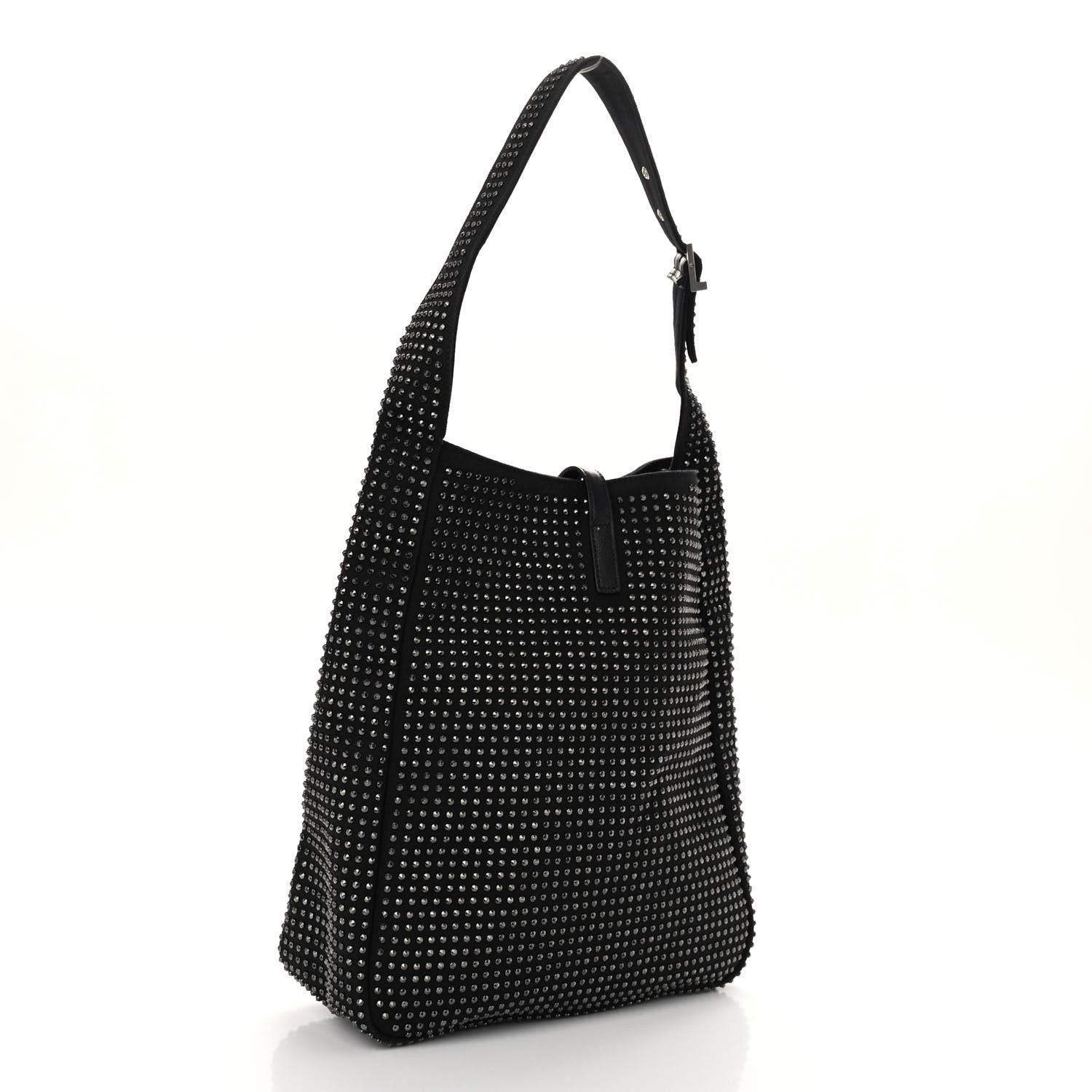 Saint Laurent Cotton Studded Le 5 A 7 Soft Hobo Black 3 of 10