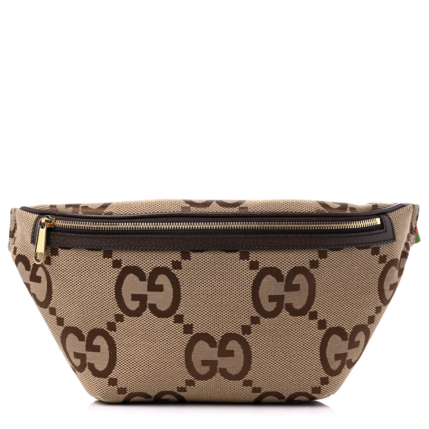 Gucci Monogram Jumbo GG Textured Dollar Calfskin Web Belt Bag Camel Ebony New Acero 1 of 9