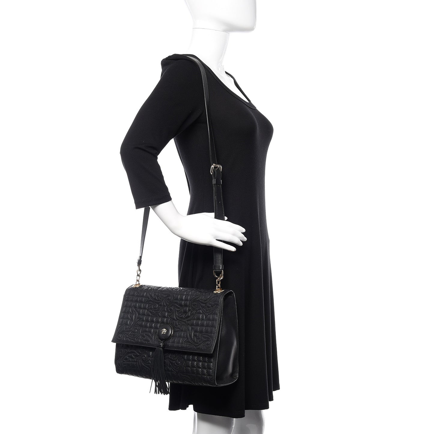 Nappa Barocco Quilted Vanitas Medea Shoulder Bag Black