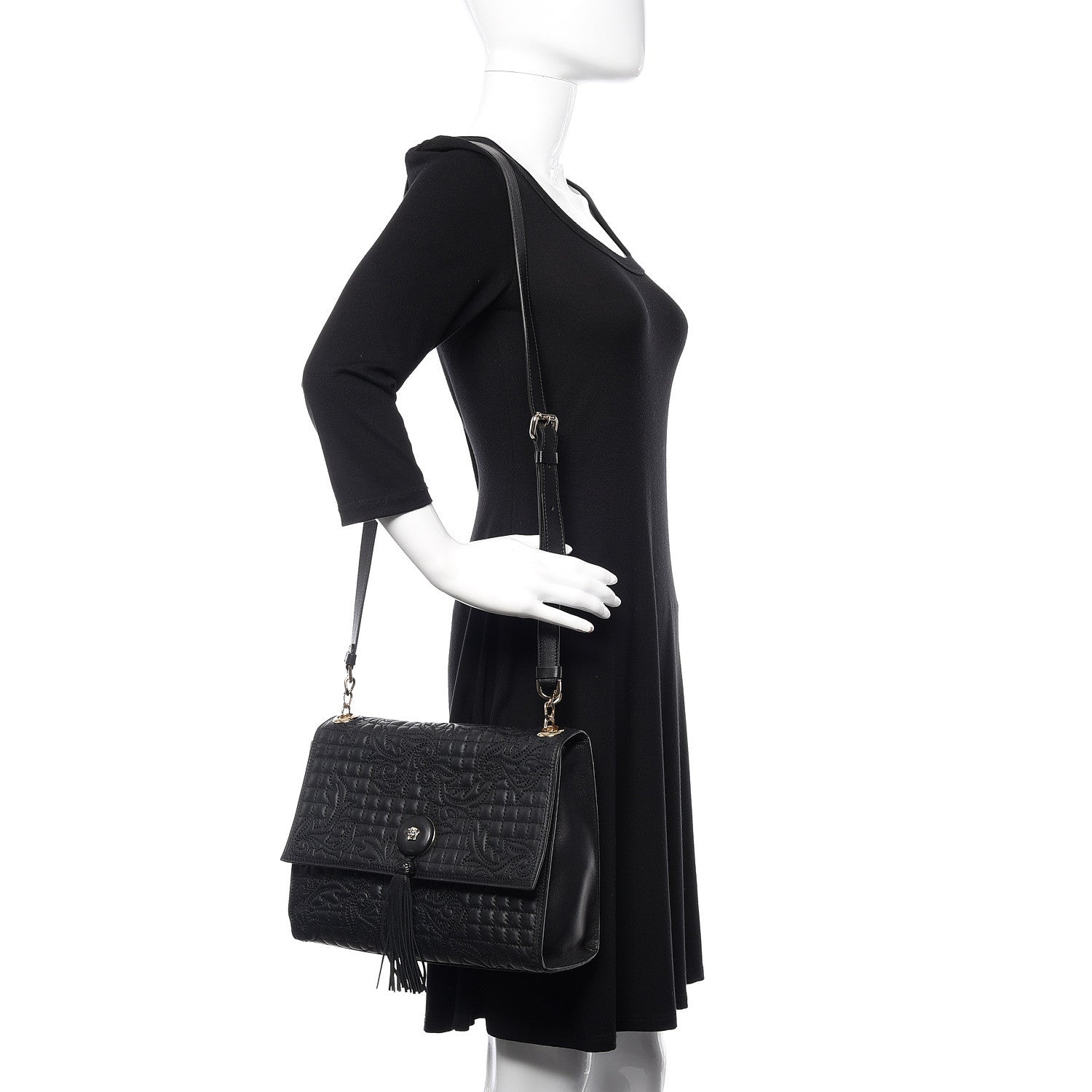 Versace Nappa Barocco Quilted Vanitas Medea Shoulder Bag Black 3 of 9