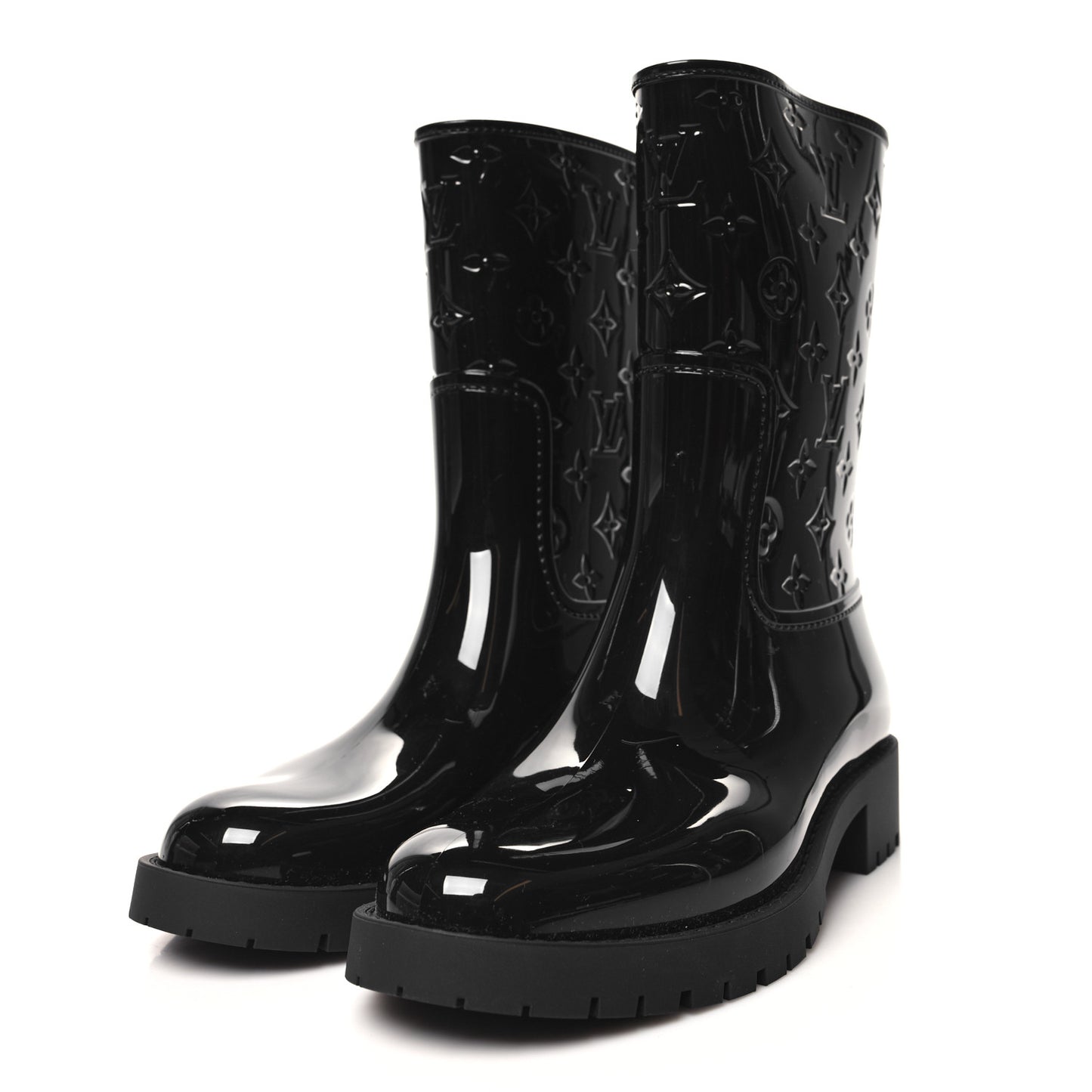 Rubber Embossed Monogram Drops Flat Half Boots 40 Black