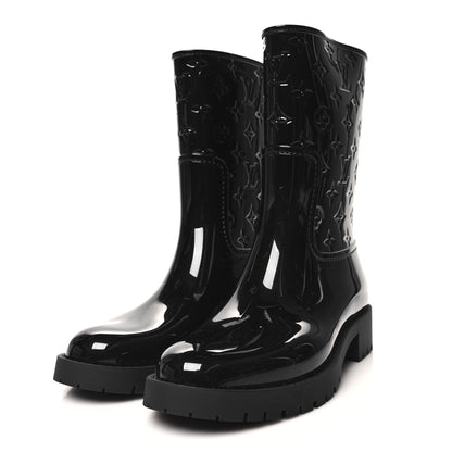 Louis Vuitton Rubber Embossed Monogram Drops Flat Half Boots 40 Black 3 of 7
