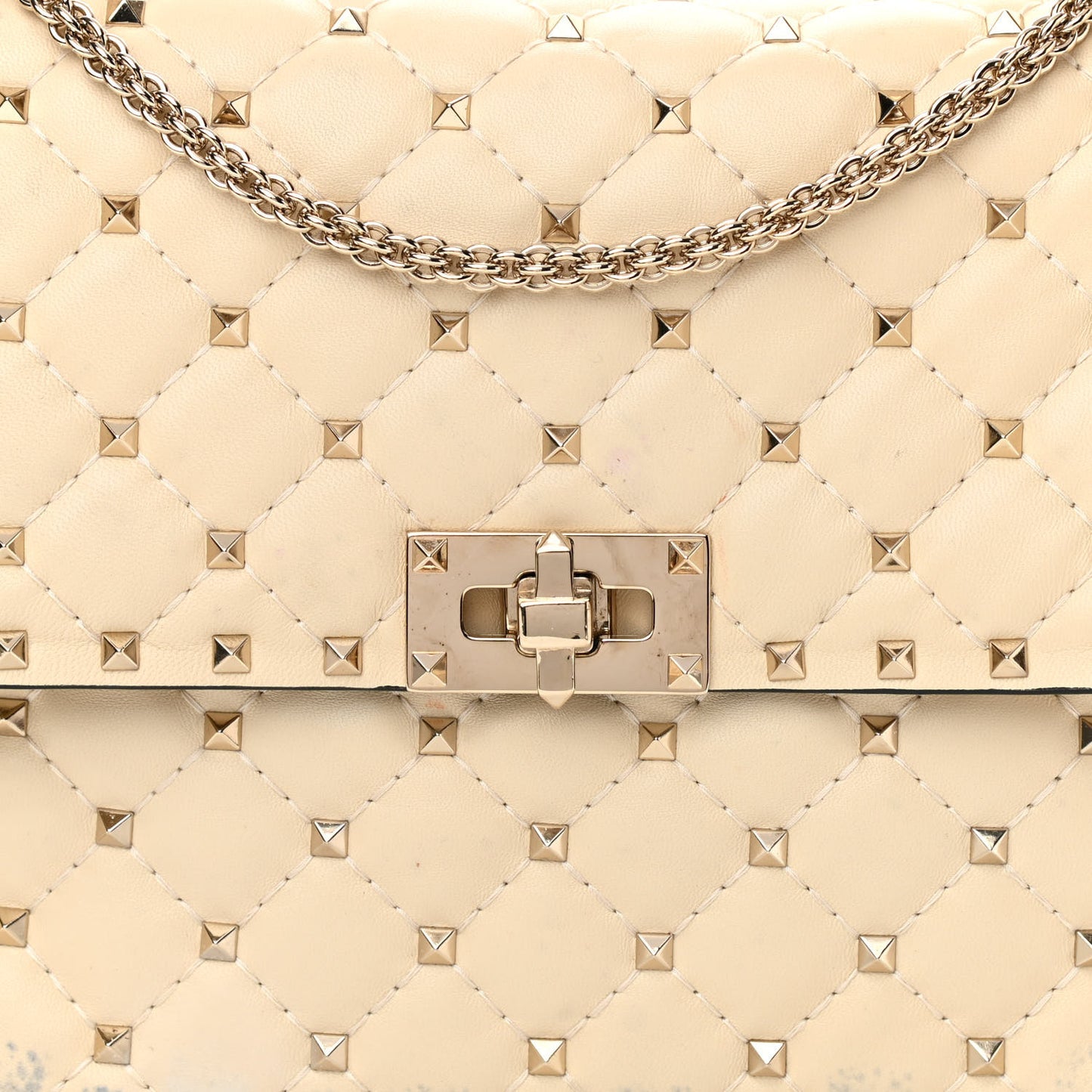 Nappa Maxi Rockstud Spike Shoulder Bag Light Ivory