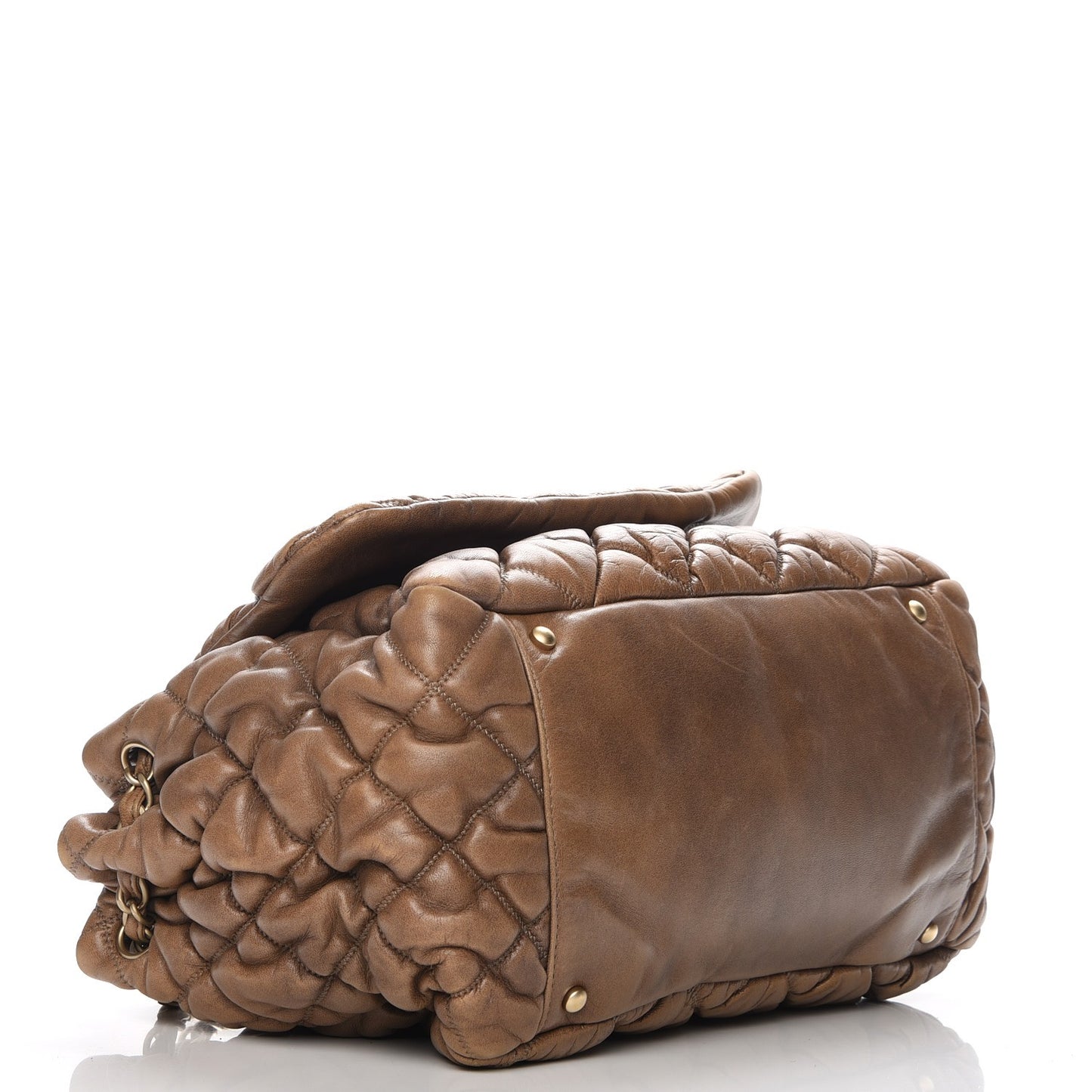 Lambskin Bubble Quilt Flap Bag Dark Beige