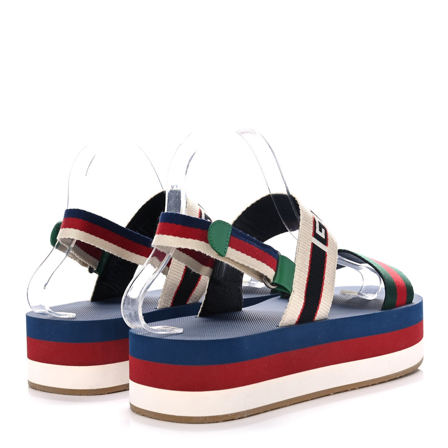 Nylon Stripe Logo Sylvie Web Platform Slingback Sandals 39 Green Red Ecru