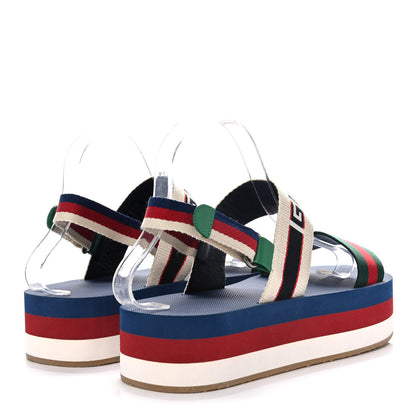 Gucci Nylon Stripe Logo Sylvie Web Platform Slingback Sandals 39 Green Red Ecru 4 of 10