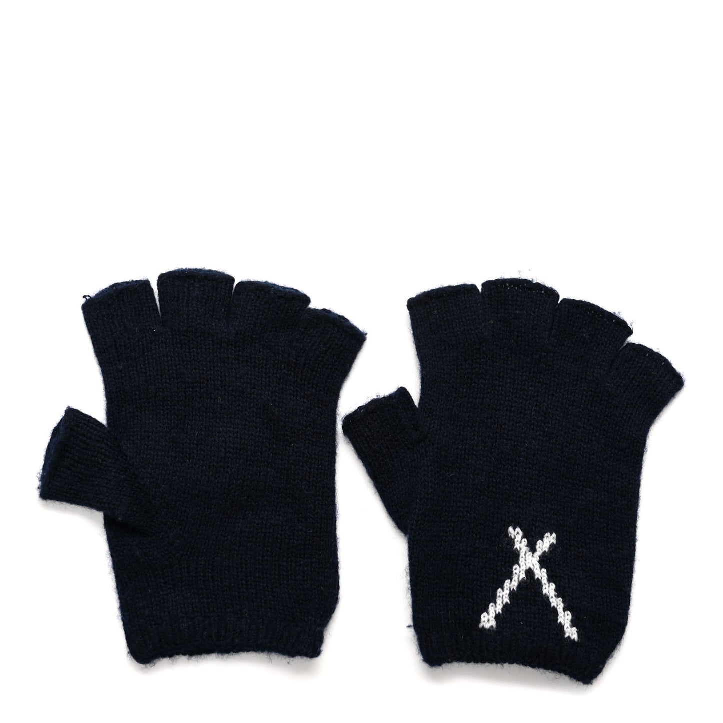 Cashmere Cotton CC Fingerless Gloves  Navy Ecru