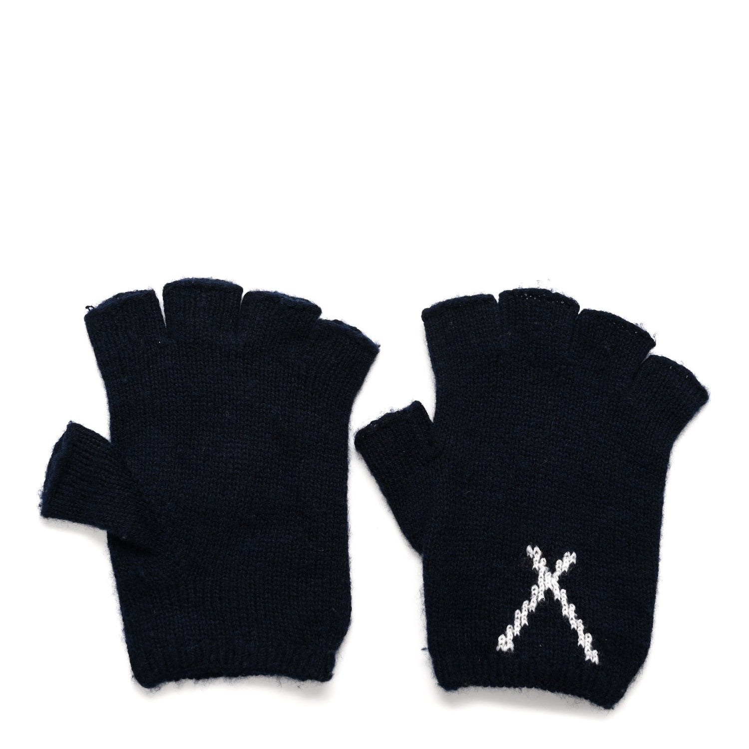 Chanel Cashmere Cotton CC Fingerless Gloves  Navy Ecru 2 of 5