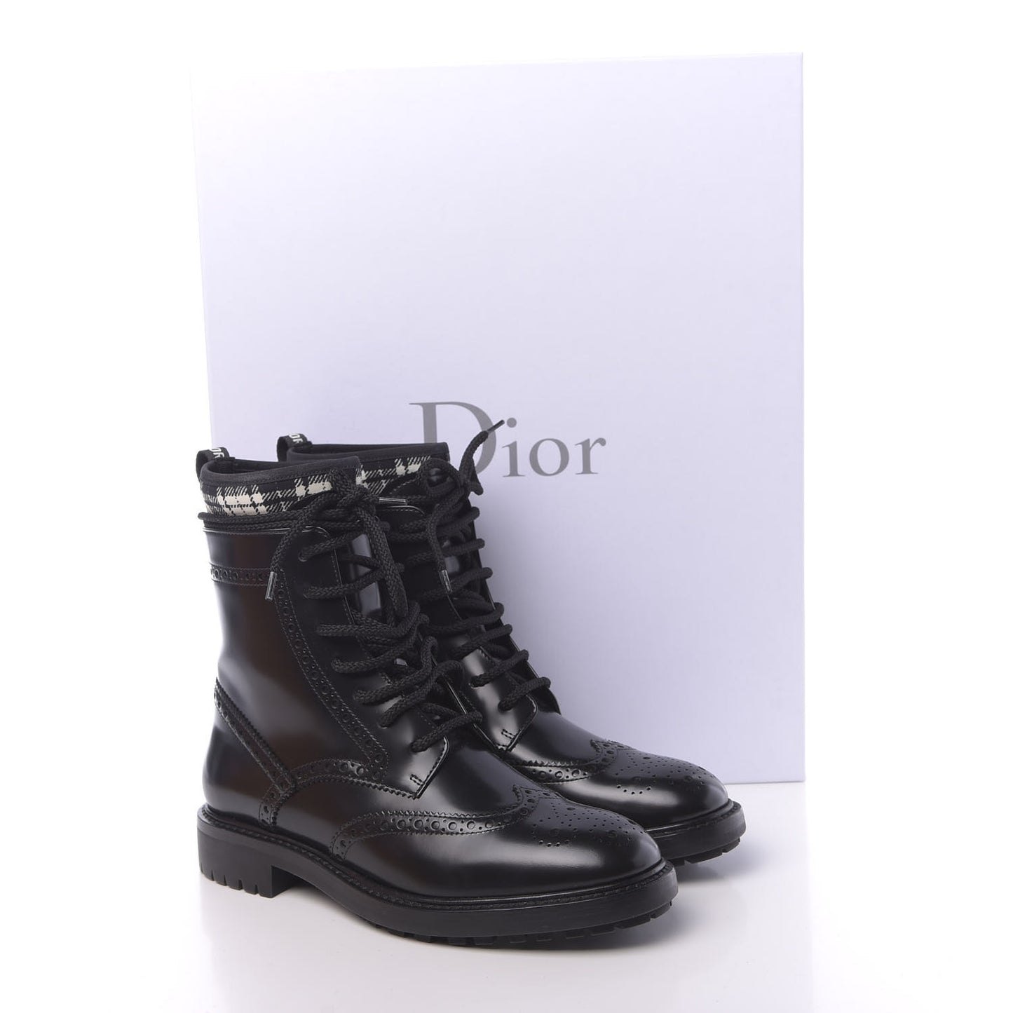 Calfskin Tartan D-Order Low Boot 36 Black White